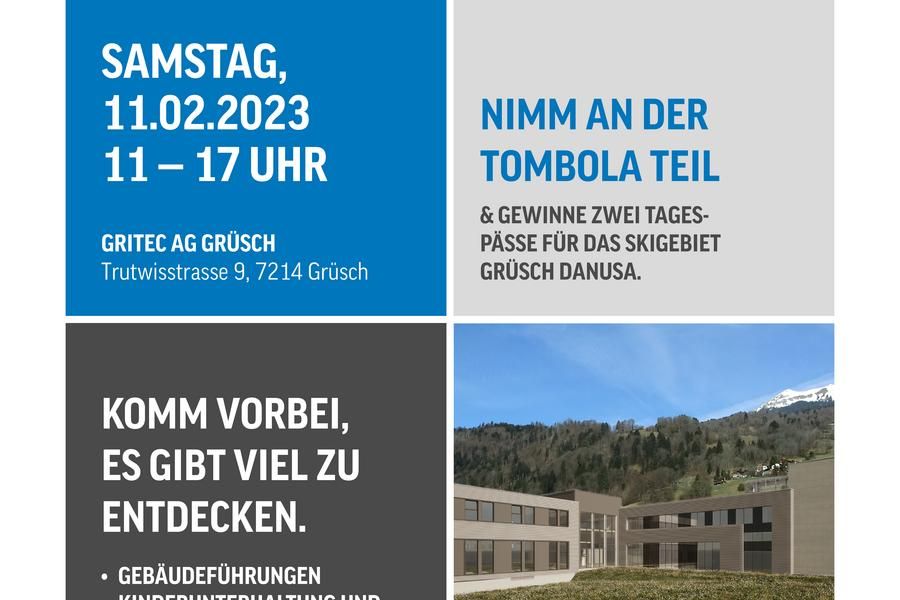 Flyer von Tag der offenen Tür der GRITEC in Grüsch vom Februar 2023